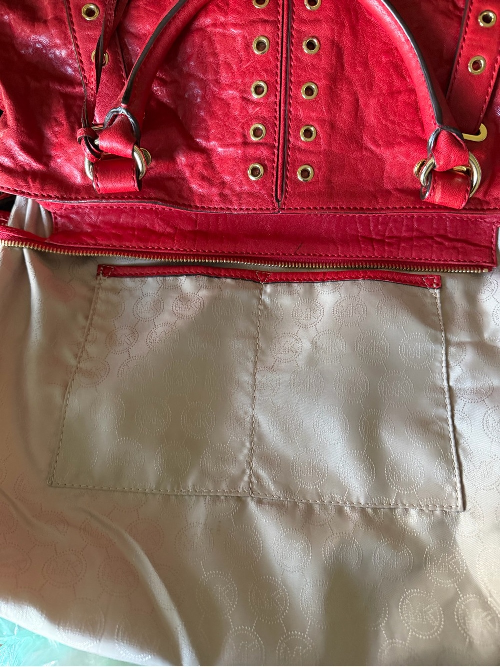 Michael Kors Red Leather Studded Tote with Gold Hardware - Picture 10 of 17